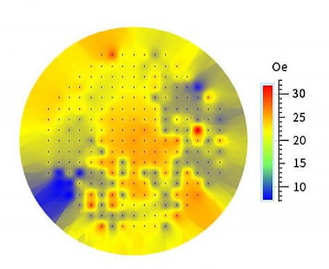 Coercive field distribution map of 8-inch perpendicular magnetic wafer